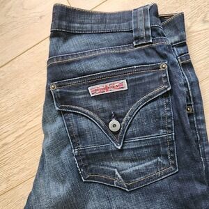 Hudson Lowrise Bootcut Jeans 30 x 29 Y2K Dark Wash Flap Pocket Union Jack USA